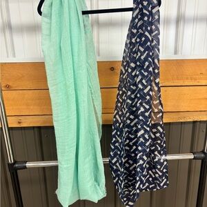 Mint Green and Navy Patterned Scarves